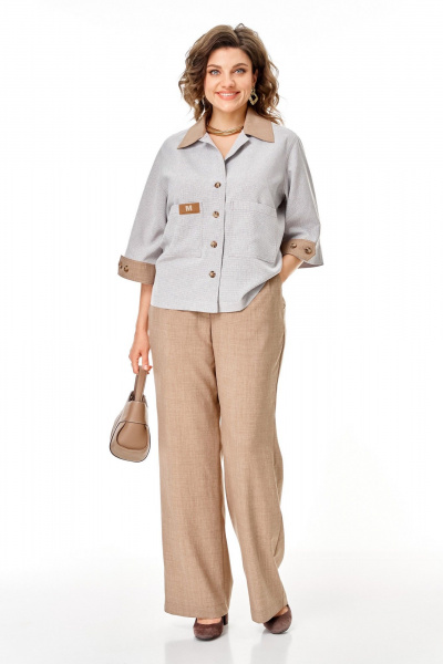 Брюки, жакет Aira Style 24255 серо-бежевый - фото 6