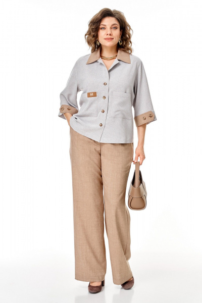Брюки, жакет Aira Style 24255 серо-бежевый - фото 1