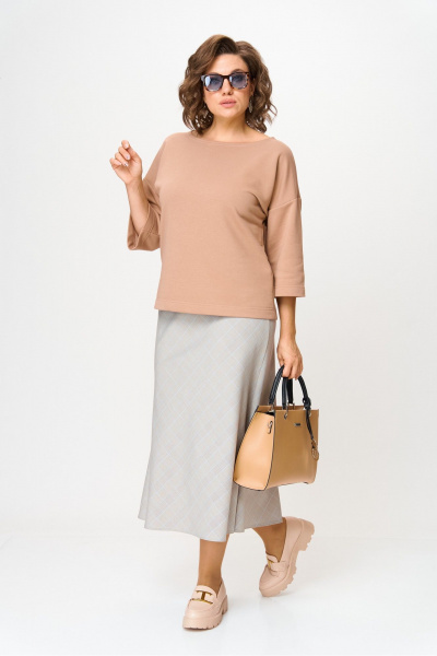 Блуза, юбка Anastasia м-1265 кофейный-клетка - фото 9