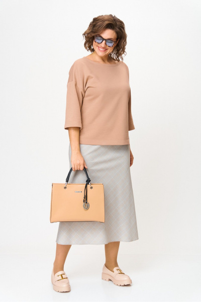 Блуза, юбка Anastasia м-1265 кофейный-клетка - фото 6