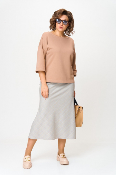 Блуза, юбка Anastasia м-1265 кофейный-клетка - фото 5