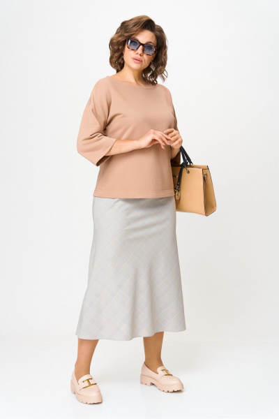 Блуза, юбка Anastasia м-1265 кофейный-клетка - фото 4