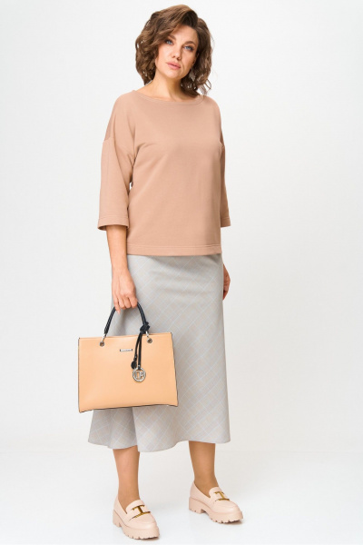 Блуза, юбка Anastasia м-1265 кофейный-клетка - фото 2