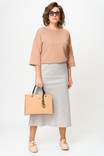 Блуза, юбка Anastasia м-1265 кофейный-клетка - фото 1