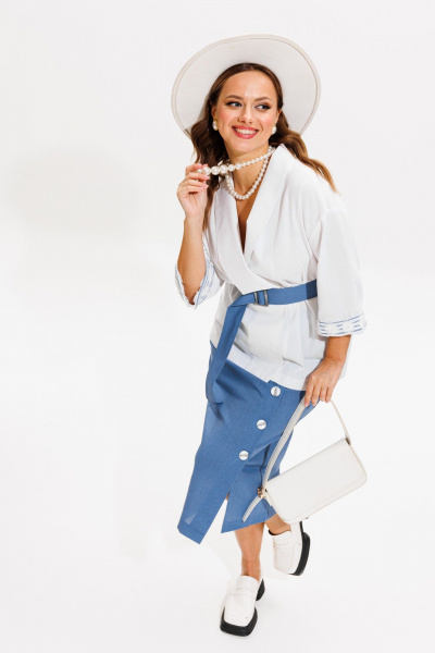 Жакет, юбка Anastasia м-1083 белый-деним - фото 22