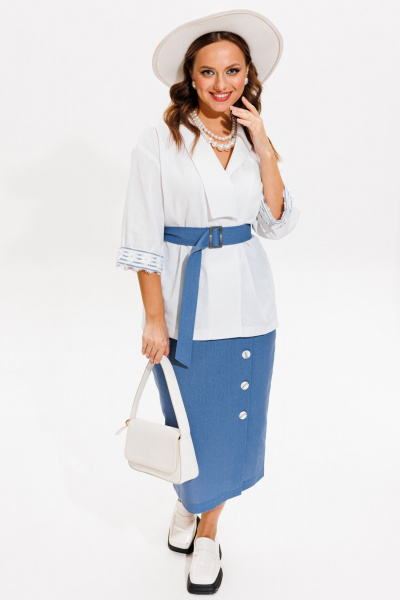 Жакет, юбка Anastasia м-1083 белый-деним - фото 21