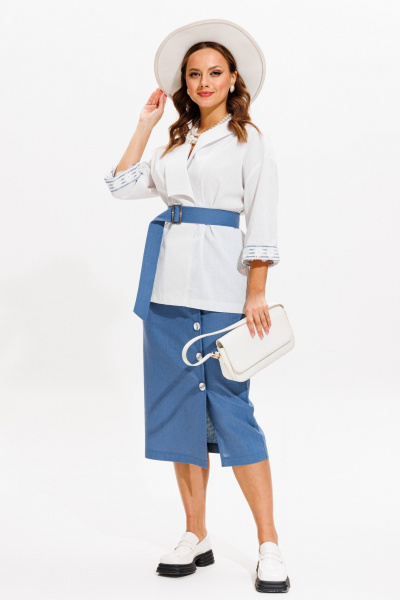 Жакет, юбка Anastasia м-1083 белый-деним - фото 18