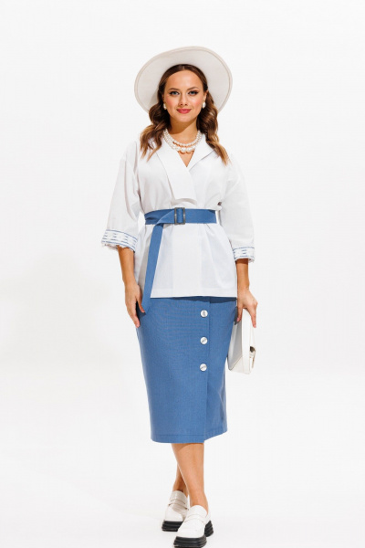 Жакет, юбка Anastasia м-1083 белый-деним - фото 17