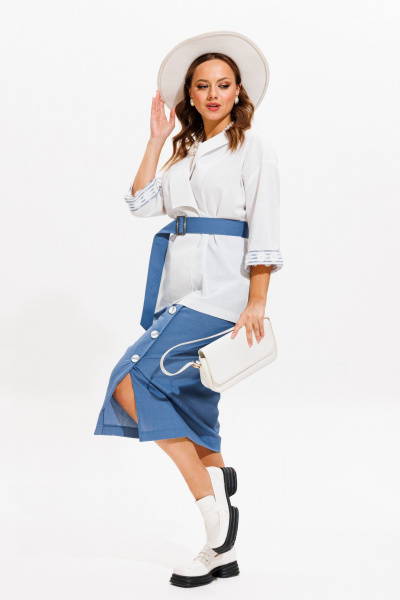 Жакет, юбка Anastasia м-1083 белый-деним - фото 16