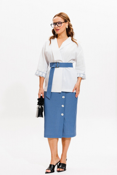 Жакет, юбка Anastasia м-1083 белый-деним - фото 8