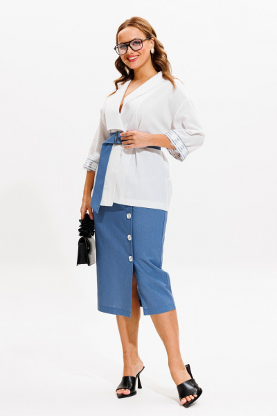 Жакет, юбка Anastasia м-1083 белый-деним - фото 7