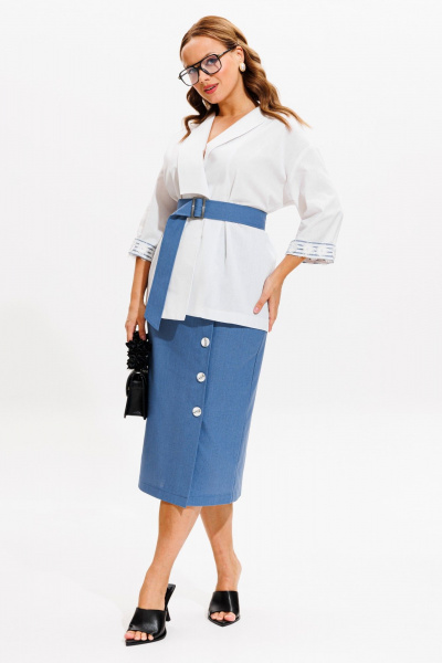 Жакет, юбка Anastasia м-1083 белый-деним - фото 3