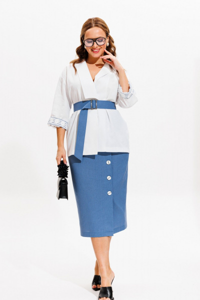 Жакет, юбка Anastasia м-1083 белый-деним - фото 2