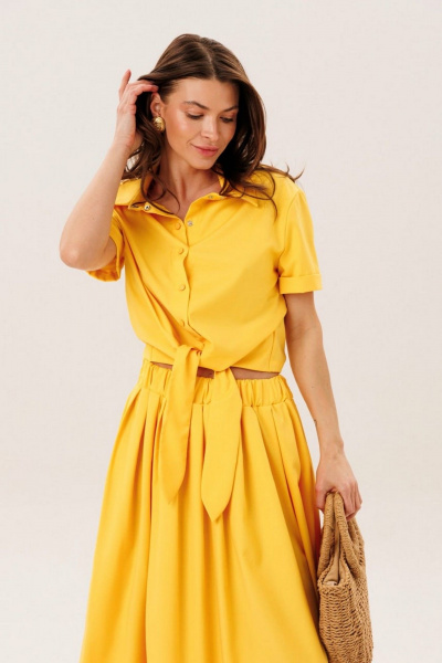 Летний костюм блуза и юбка из текстиля DILIA 0752 желтый - фото 1