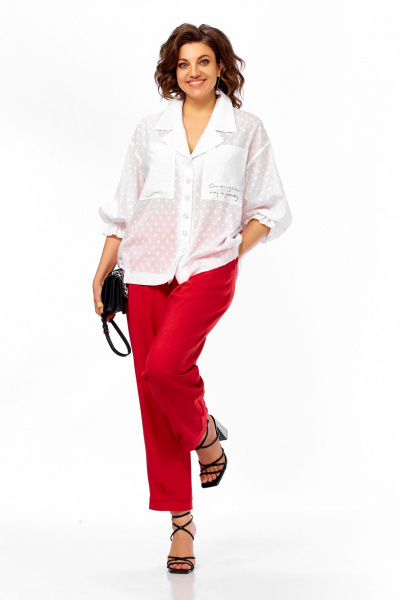 Блуза, брюки Ольга Стиль С-1024 белый-красный - фото 5