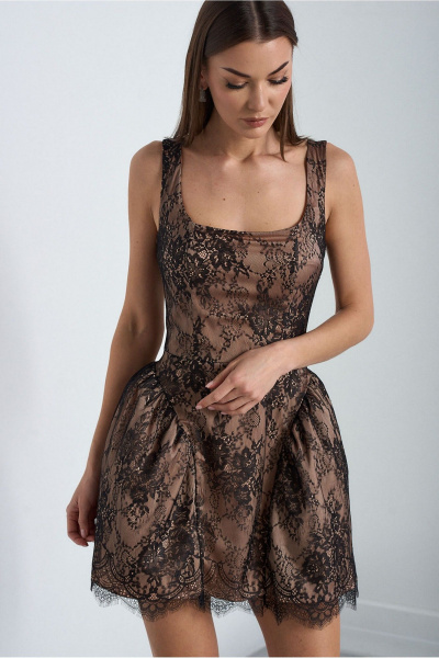 Платье Lady Line 4926 черно-бежевый - фото 5