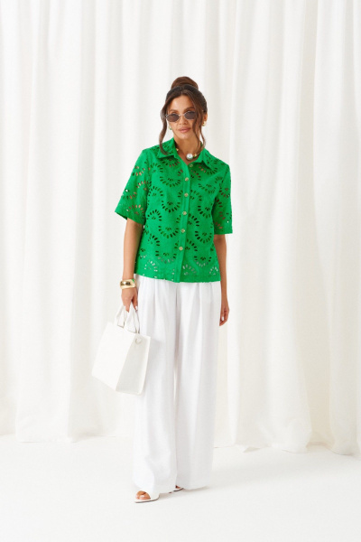 Блуза, брюки Beautiful&Free 6463  бело-зелёный - фото 1