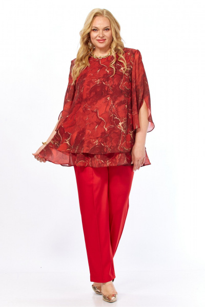 Блуза, брюки Элль-стиль 2213/16 красный_мрамор - фото 21