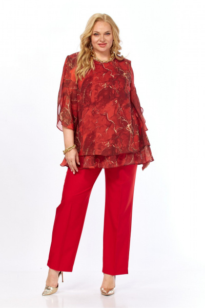 Блуза, брюки Элль-стиль 2213/16 красный_мрамор - фото 18