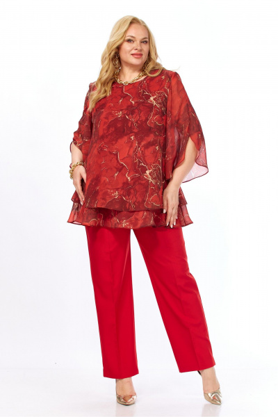 Блуза, брюки Элль-стиль 2213/16 красный_мрамор - фото 17