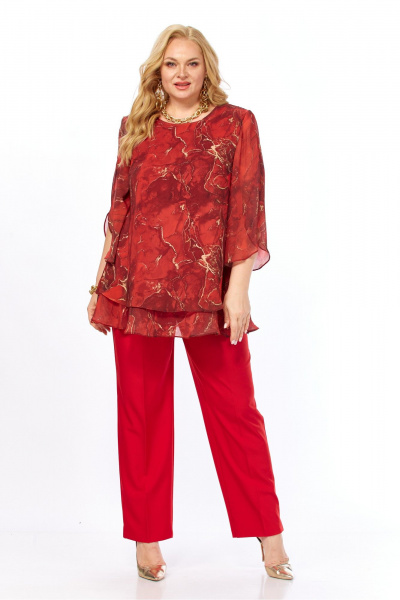Блуза, брюки Элль-стиль 2213/16 красный_мрамор - фото 16