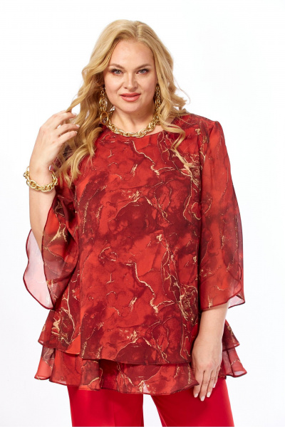 Блуза, брюки Элль-стиль 2213/16 красный_мрамор - фото 14