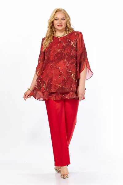 Блуза, брюки Элль-стиль 2213/16 красный_мрамор - фото 3