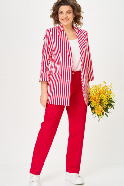 Брюки, жакет БелЭльСтиль 762-3_24_22+609 красная-полоска - фото 1