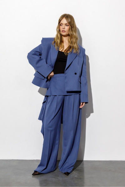 Брюки, баска, жакет PiRS 6429 темно-голубая_полоска - фото 1