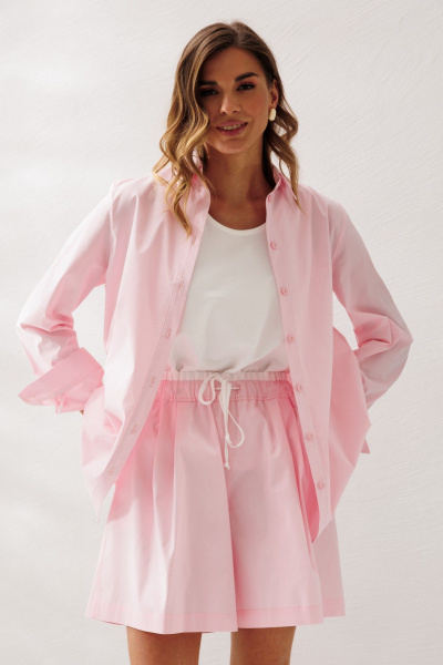 Блуза, майка, шорты Ларс Стиль 1221 розовый-молочный - фото 3