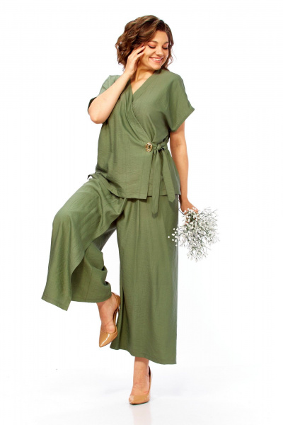 Блуза, брюки Диомант 2173 олива - фото 2