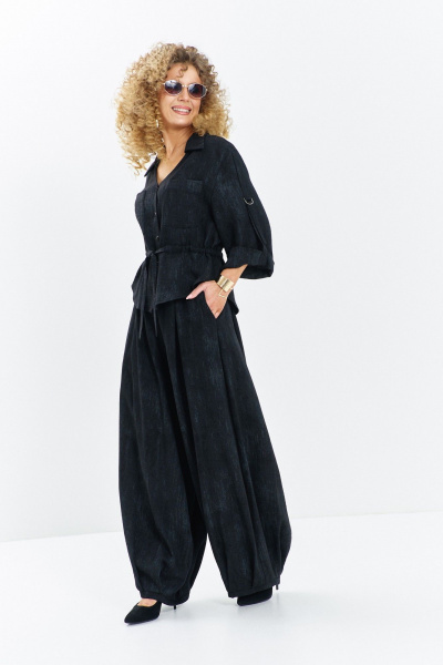 Блуза, брюки Euromoda 716 черный_меланж - фото 2