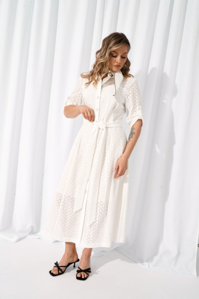 Платье из хлопка с кокетками и карманами AMUARt 1010-1 белый - фото 4