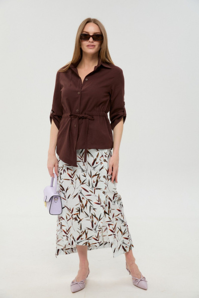 Жакет, юбка NikVa 980-6 шоколад_и_ листья_мультиколор - фото 1