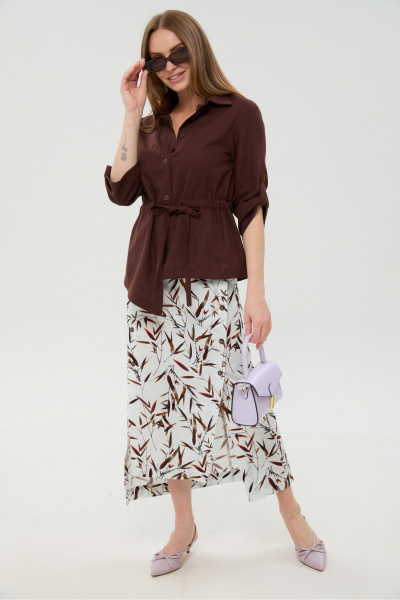 Жакет, юбка NikVa 980-6 шоколад_и_ листья_мультиколор - фото 3