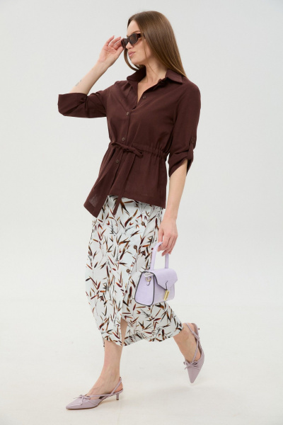 Жакет, юбка NikVa 980-6 шоколад_и_ листья_мультиколор - фото 2