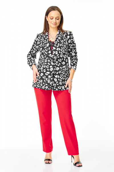 Брюки, жакет, ремень T&N 7742 черно-белый_дизайн-красный - фото 1