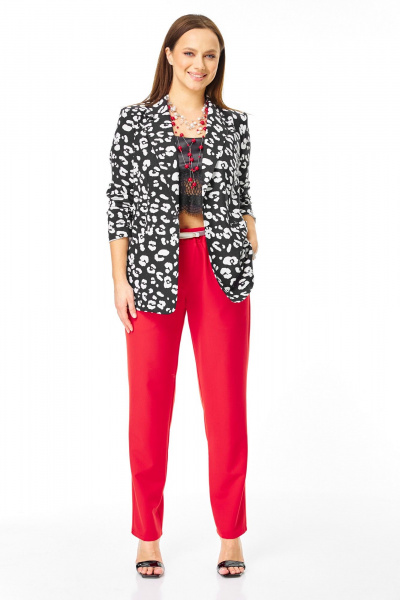 Брюки, жакет, ремень T&N 7742 черно-белый_дизайн-красный - фото 5