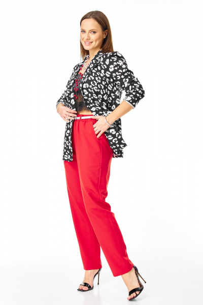 Брюки, жакет, ремень T&N 7742 черно-белый_дизайн-красный - фото 4