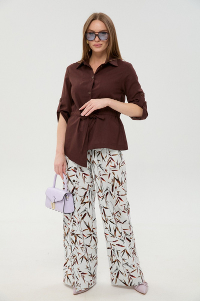 Брюки, жакет NikVa 981-6 шоколад_и_листья_мультиколор - фото 1