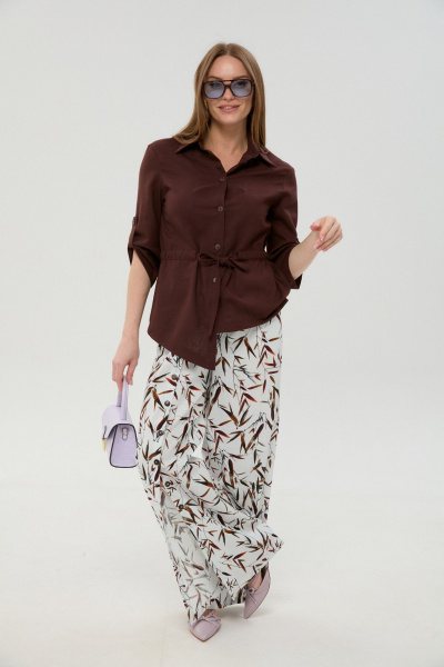 Брюки, жакет NikVa 981-6 шоколад_и_листья_мультиколор - фото 5