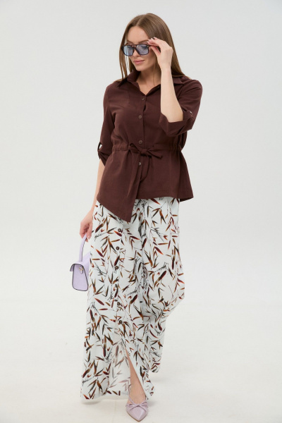 Брюки, жакет NikVa 981-6 шоколад_и_листья_мультиколор - фото 3