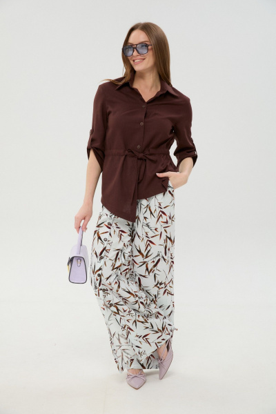 Брюки, жакет NikVa 981-6 шоколад_и_листья_мультиколор - фото 2