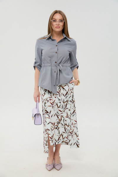 Жакет, юбка NikVa 980-8 серый_и_листья_мультиколор - фото 1