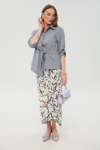 Жакет, юбка NikVa 980-8 серый_и_листья_мультиколор - фото 2