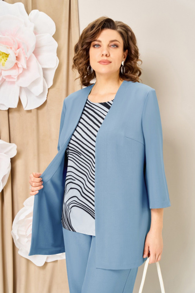 Блуза, брюки, жакет VOLNA 1458 светло-голубой - фото 5