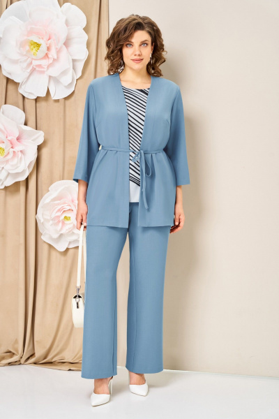 Блуза, брюки, жакет VOLNA 1458 светло-голубой - фото 1