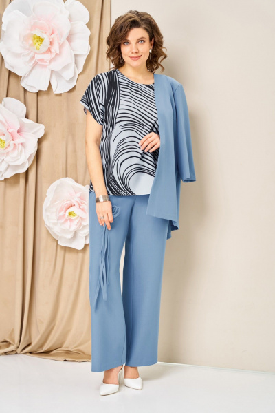 Блуза, брюки, жакет VOLNA 1458 светло-голубой - фото 2