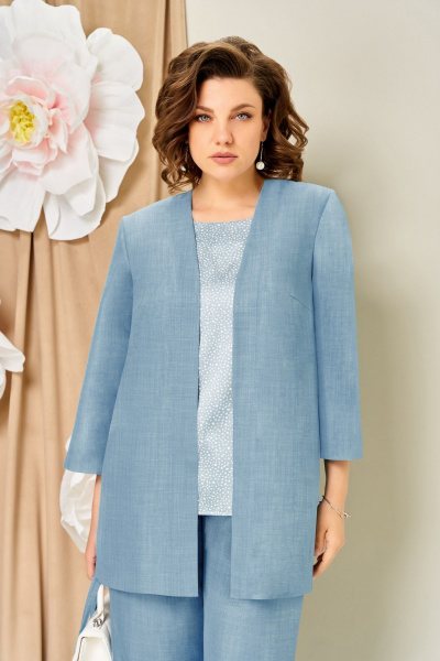 Блуза, брюки, жакет VOLNA 1458 небесно-голубой - фото 4
