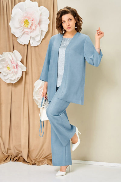 Блуза, брюки, жакет VOLNA 1458 небесно-голубой - фото 2